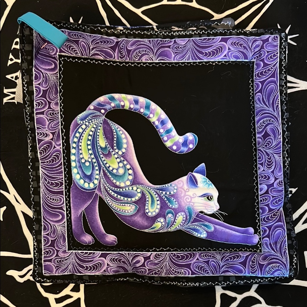 Purple Cat trivet and bowl cozies